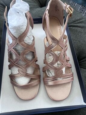 Adrienne Vittadini Rose Gold Cutout Strappy Sandals